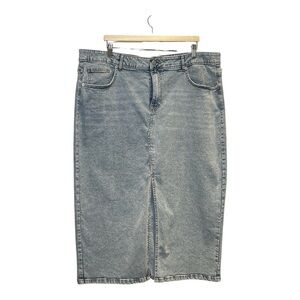 Devoted by DEX High Waist Denim Midi Skirt with Front Slit Size 2X